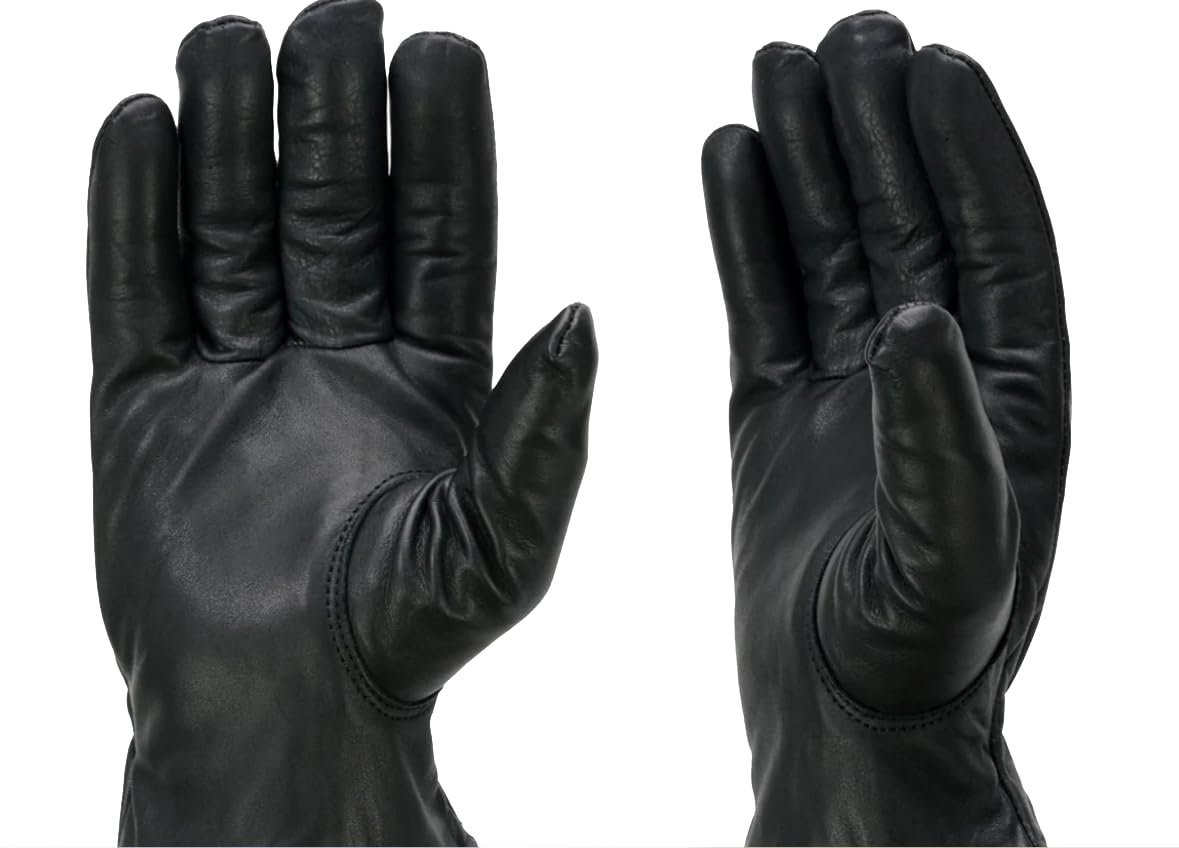 Security Gear Premium Black Leather Motorcycle Gloves – Thermal Lined with Secure Cinch Wrist – Durable Cowhide Full-Finger Riding Gloves for Men