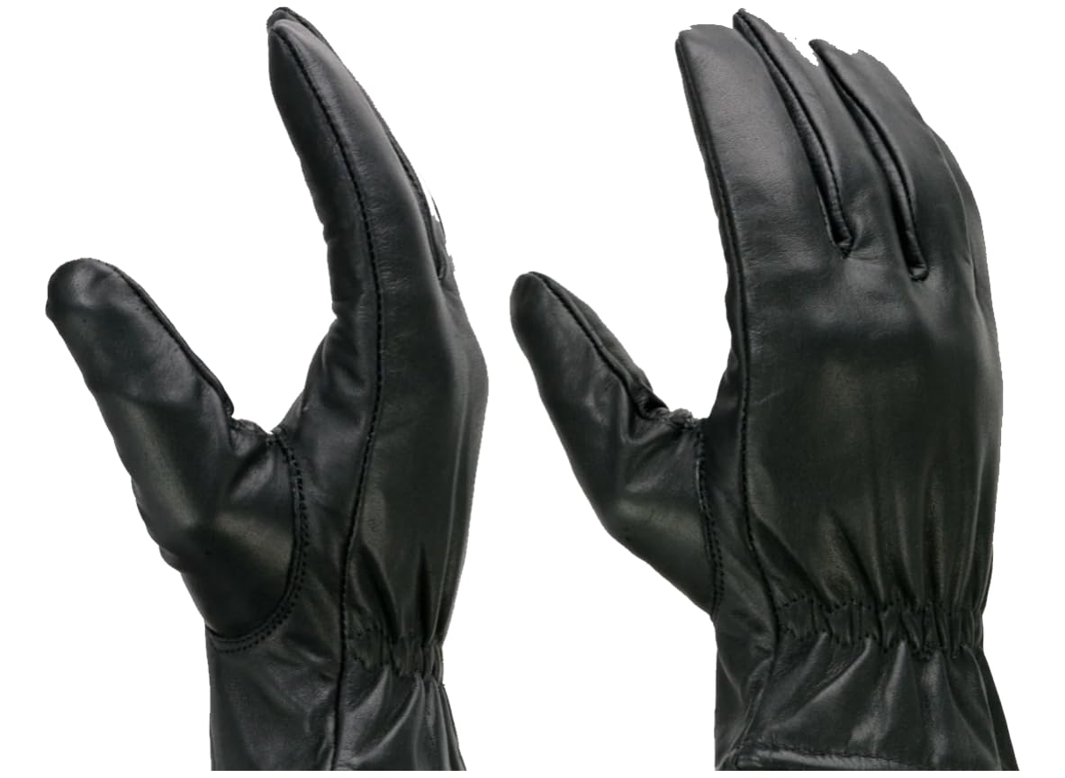 Security Gear Premium Black Leather Motorcycle Gloves – Thermal Lined with Secure Cinch Wrist – Durable Cowhide Full-Finger Riding Gloves for Men