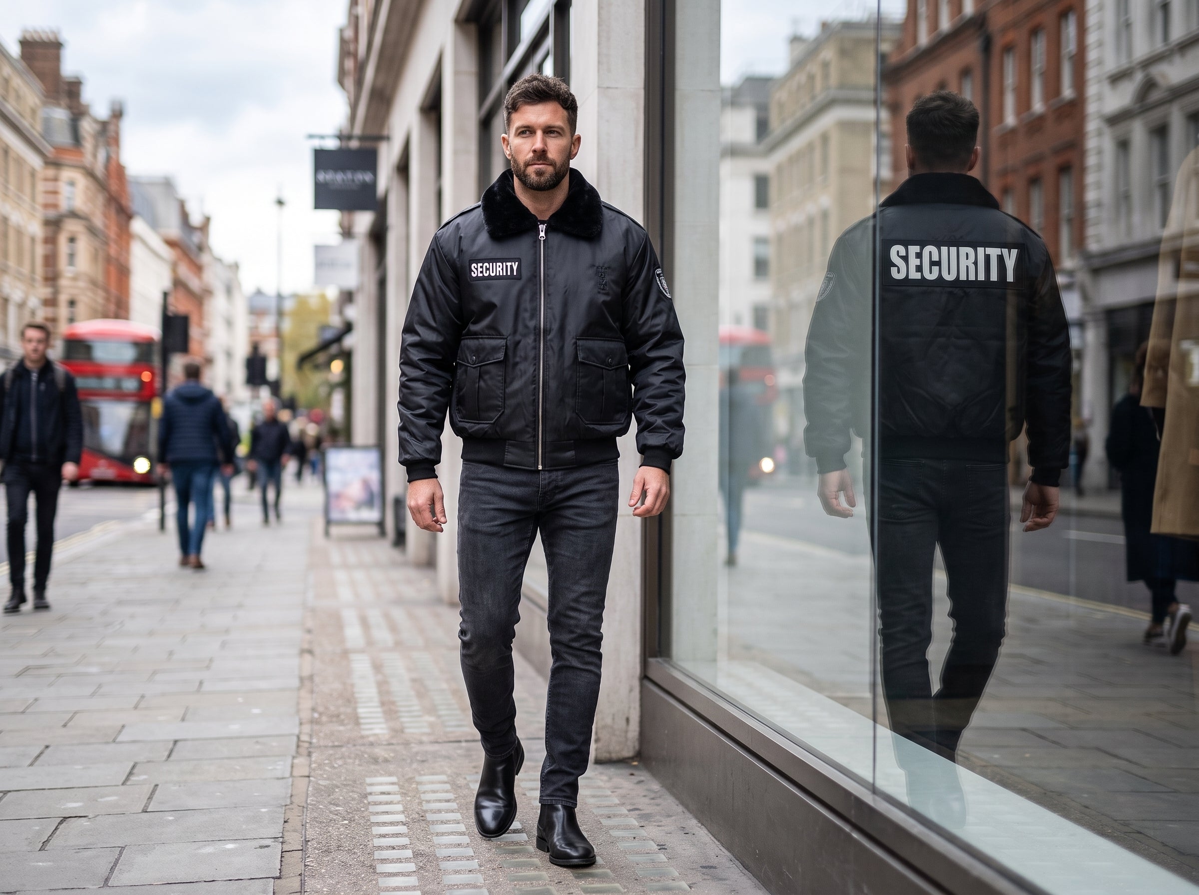 Security Bomber Jacket Black Bomber Uniform Jacket with Insulated Lining