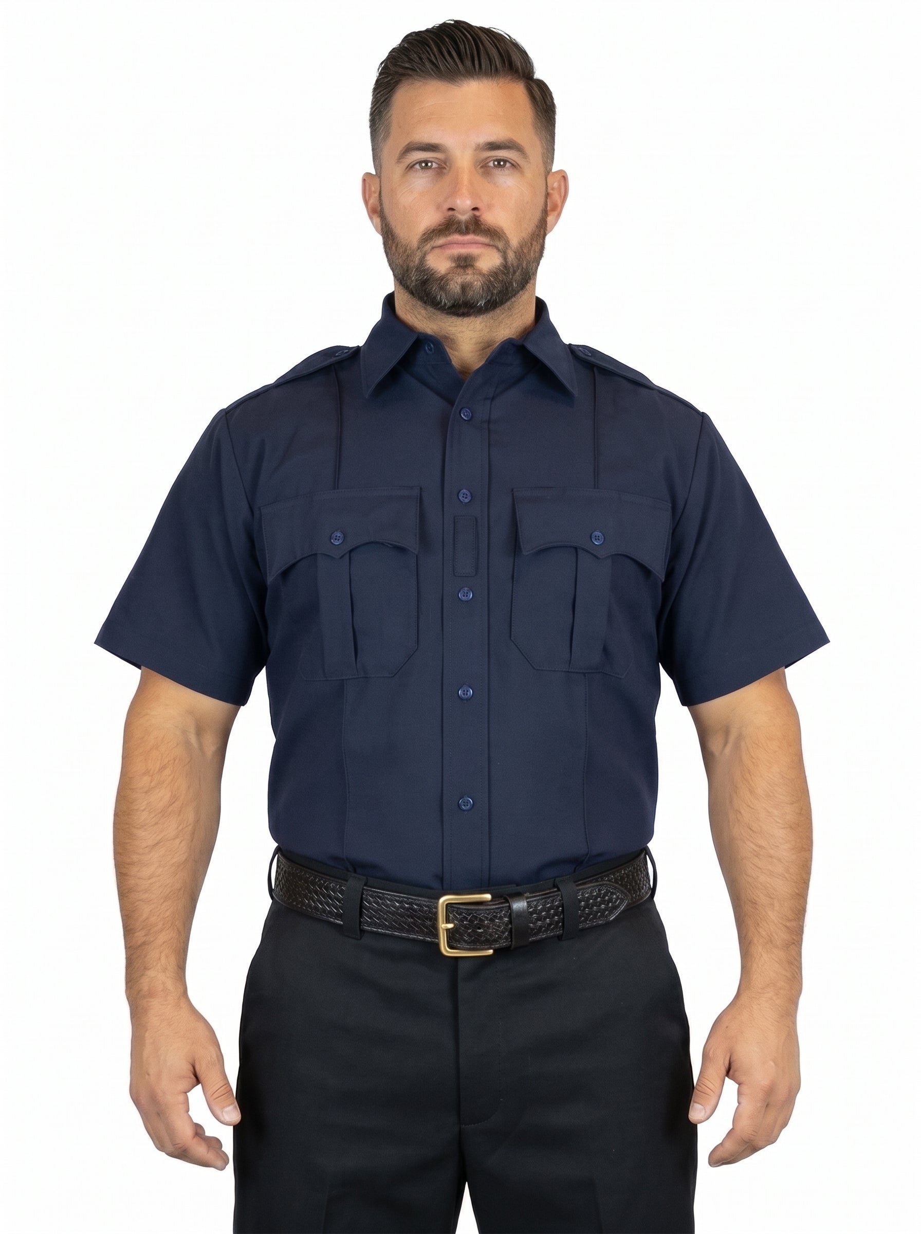 100% Polyester Short Sleeve Uniform Shirt with Hidden Zipper & 4 Pockets – Professional Duty Shirt