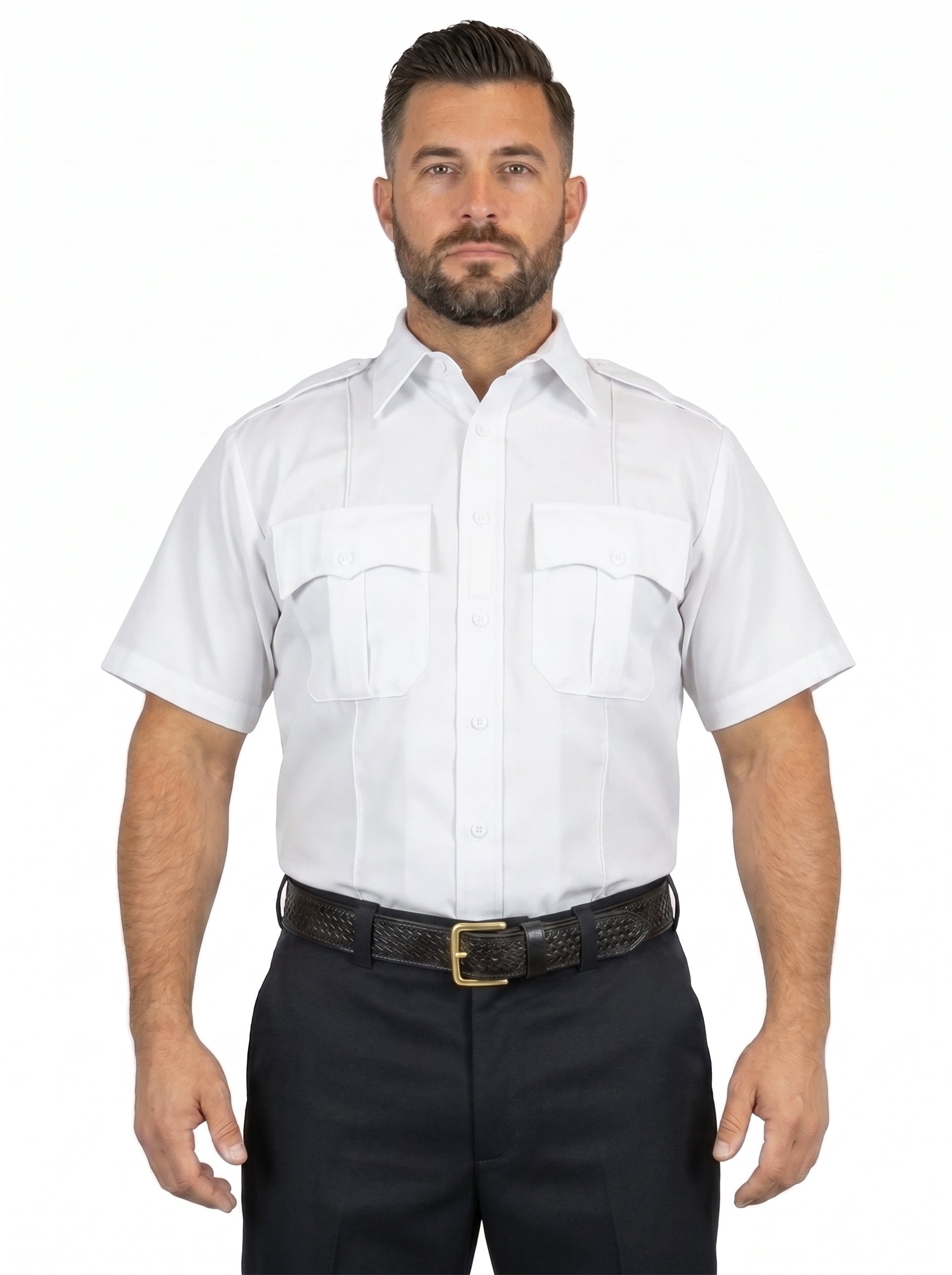 100% Polyester Short Sleeve Uniform Shirt with Hidden Zipper & 4 Pockets – Professional Duty Shirt