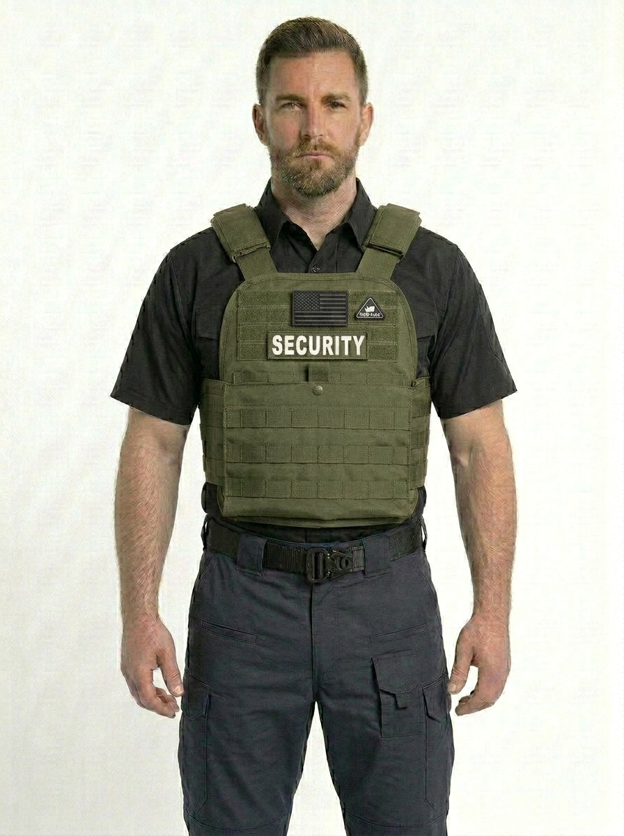 Tactical Plate Carrier Vest – Adjustable MOLLE Load Bearing Vest with Removable Cummerbund & ID Panels
