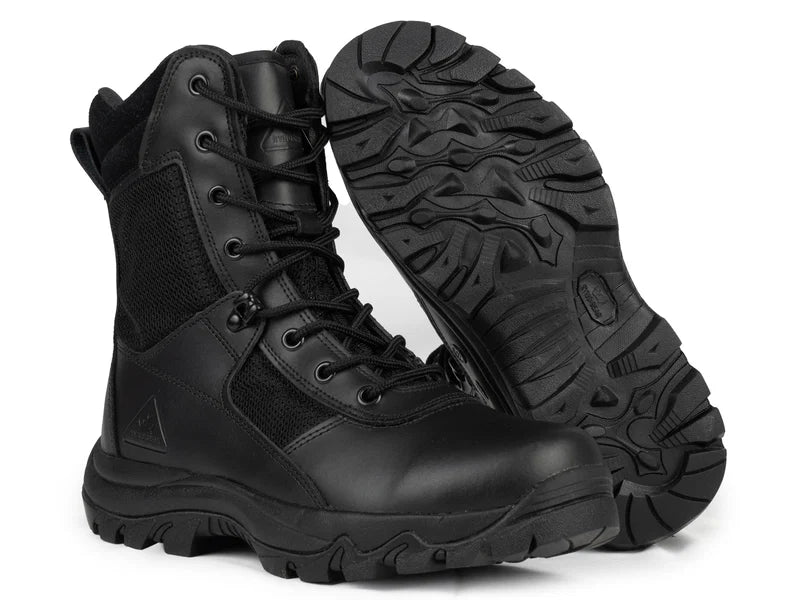 8" Tactical Combat Boots for Men – Genuine Leather & Ballistic Nylon Side-Zip Boots with Moisture-Wicking Lining, Shock-Absorbing Insoles & Slip-Resistant Rubber Outsole