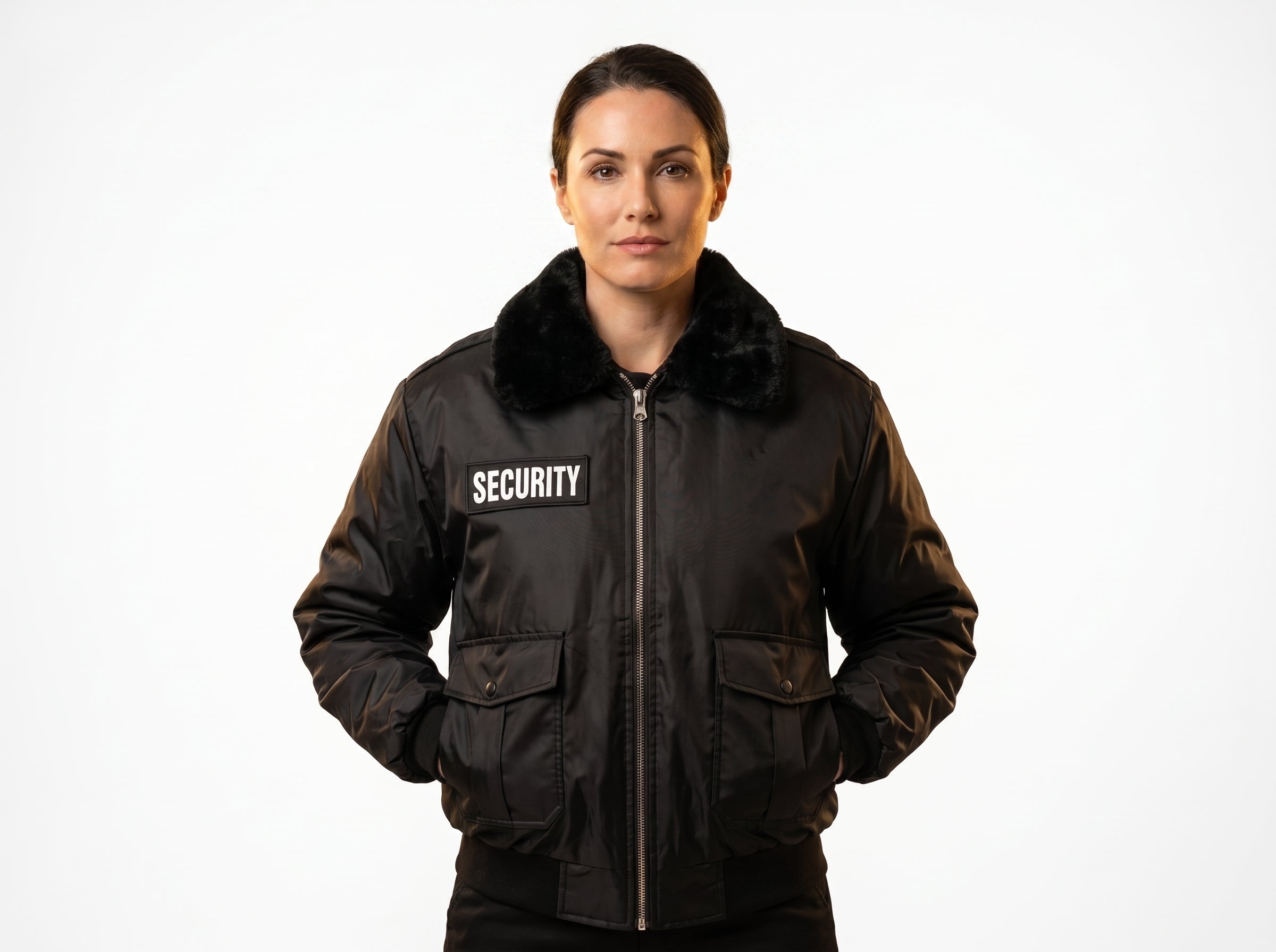 Security Bomber Jacket Black Bomber Uniform Jacket with Insulated Lining