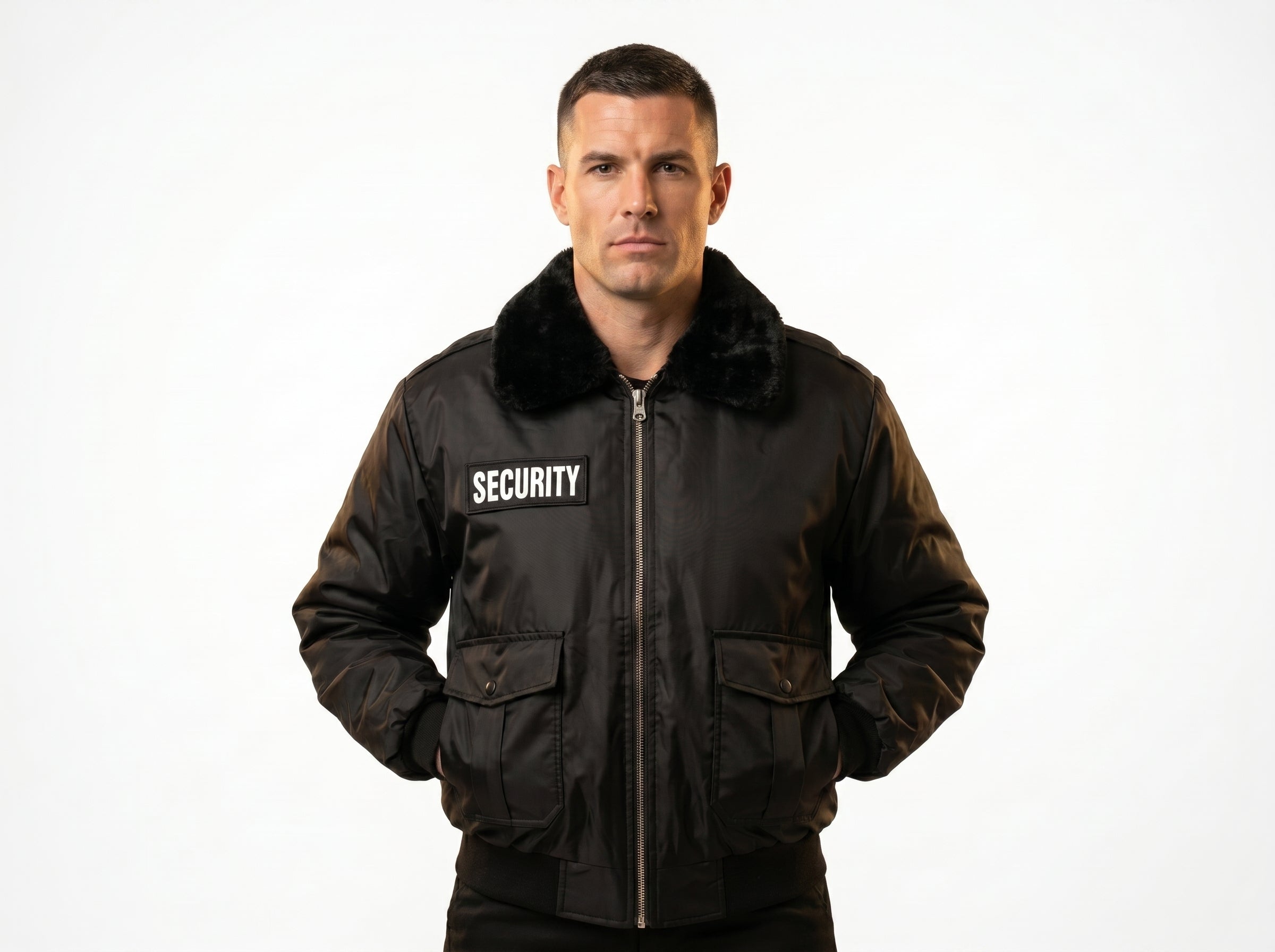 Security Bomber Jacket Black Bomber Uniform Jacket with Insulated Lining