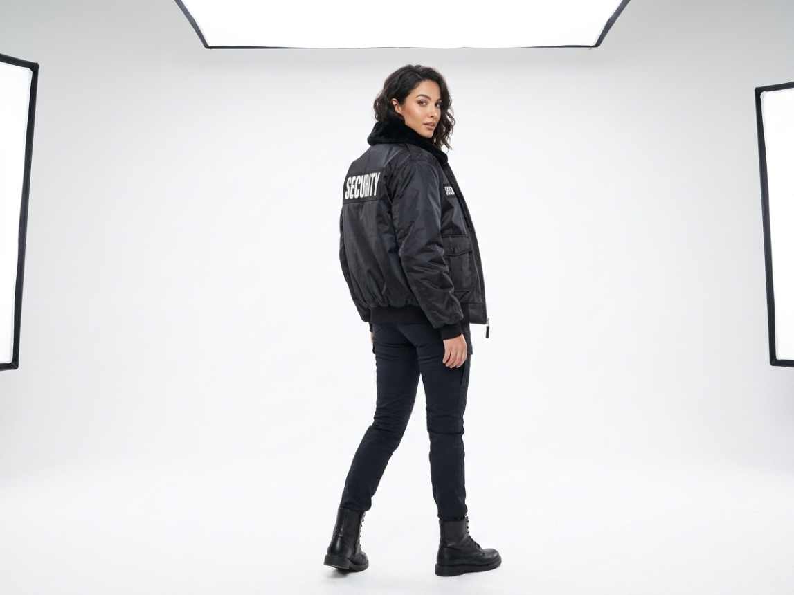 Security Bomber Jacket Black Bomber Uniform Jacket with Insulated Lining