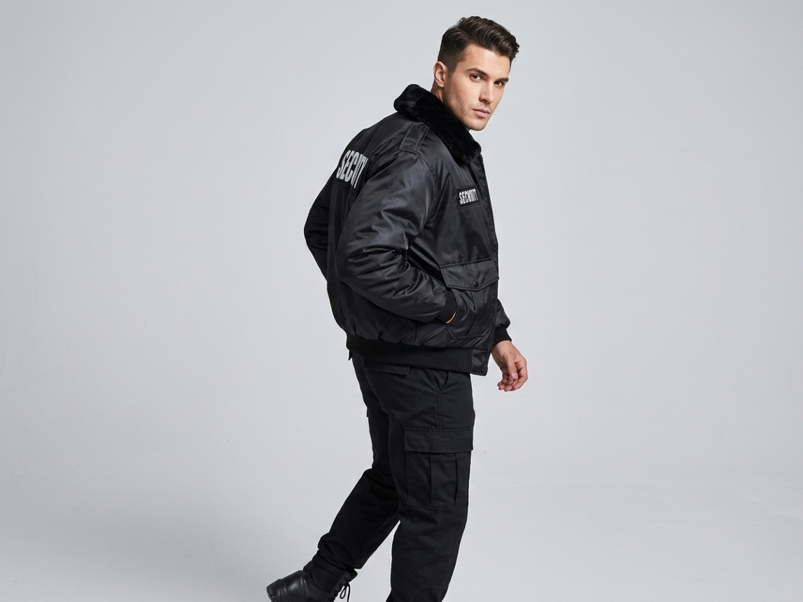 Security Bomber Jacket Black Bomber Uniform Jacket with Insulated Lining