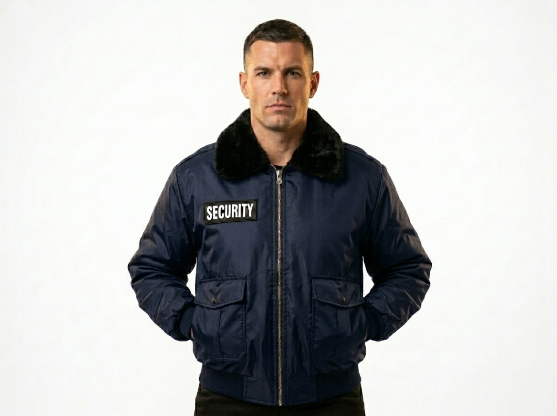 Security Bomber Jacket Black Bomber Uniform Jacket with Insulated Lining