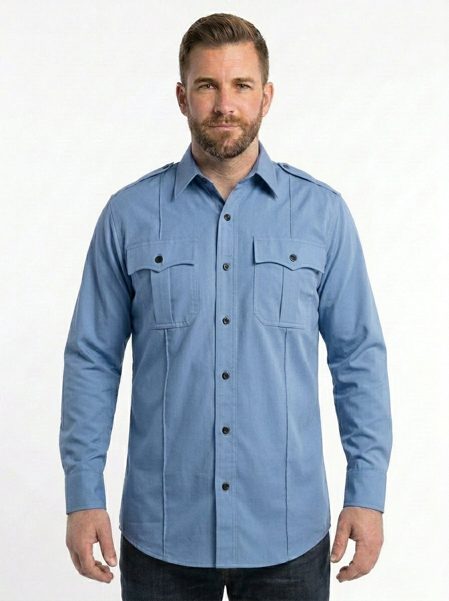 Men’s Long Sleeve Duty Uniform Shirt – 4-Pocket Professional Work Shirt with Concealed Zipper & Ventilated Underarms