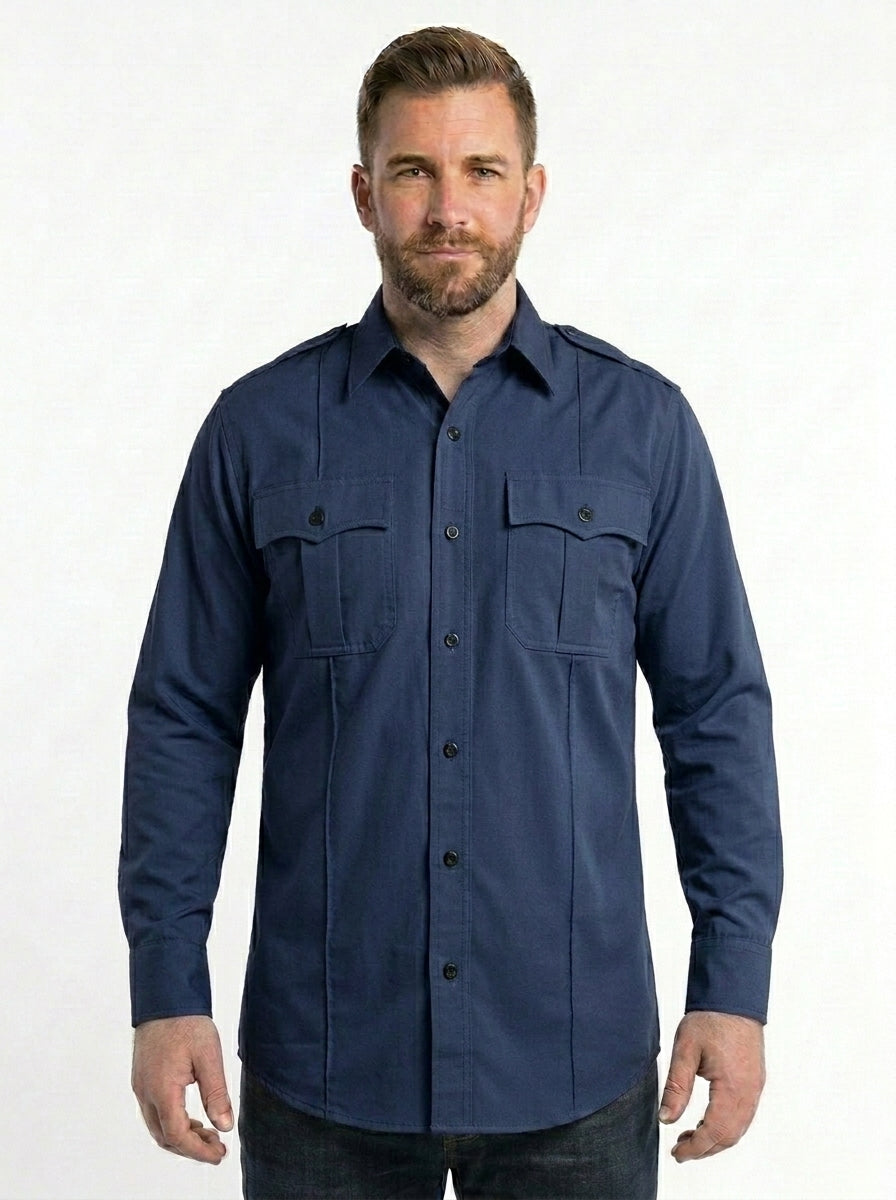 Men’s Long Sleeve Duty Uniform Shirt – 4-Pocket Professional Work Shirt with Concealed Zipper & Ventilated Underarms